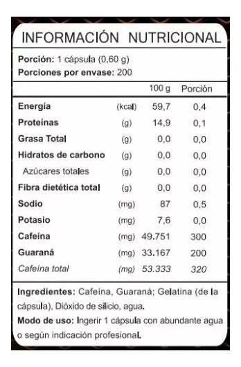 Cafeína 320g, 200 cáps. FNL